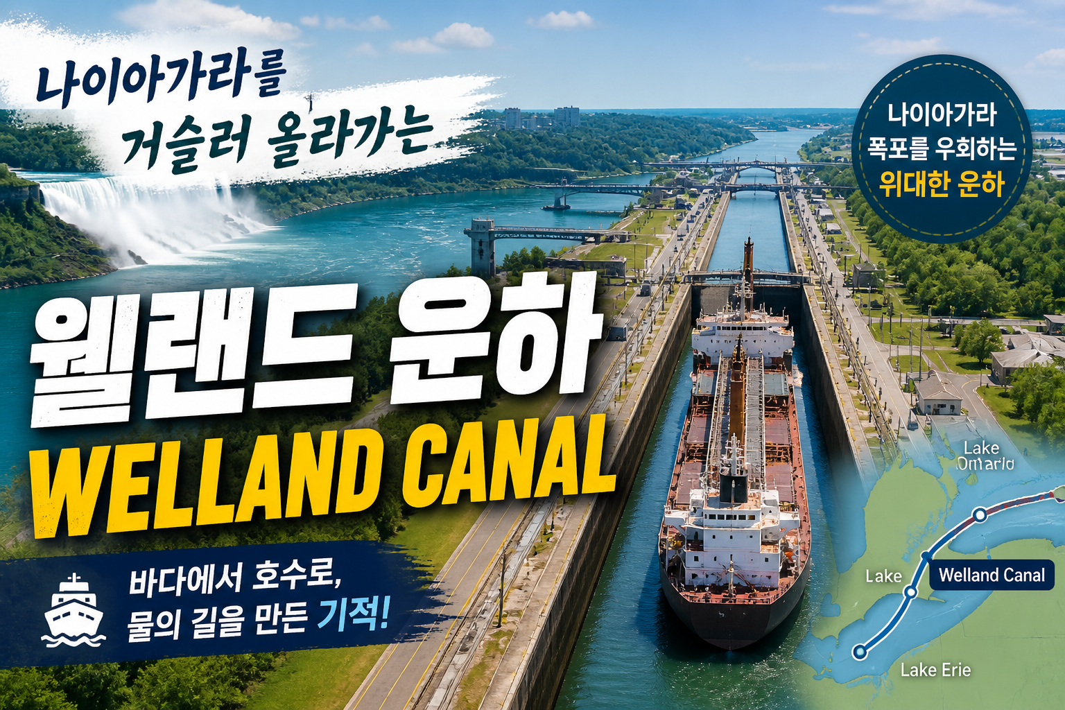 나이아가라 폭포를 거슬러 올라가는 Welland 운하 소개